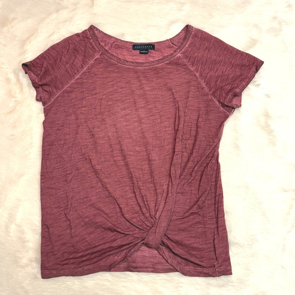 Sanctuary T-Shirt Womens Small Maroon Twist Front Slub Knit Raglan Tee